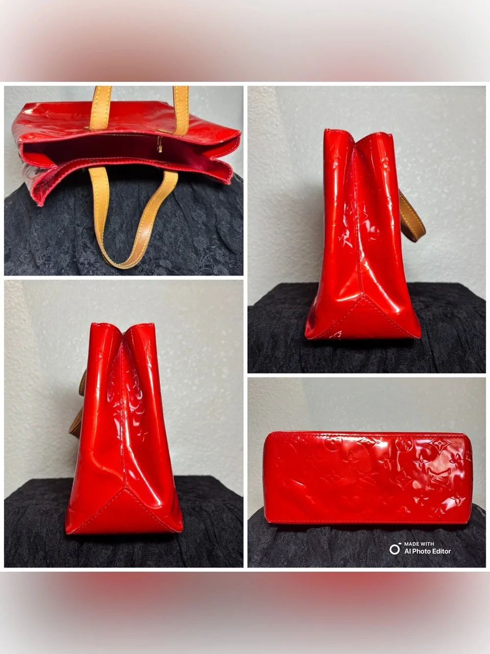 Louis Vuitton Reade PM Red Monogram Vernis Tote Bag Vintage 2003 Authentic
